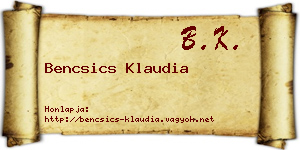 Bencsics Klaudia névjegykártya